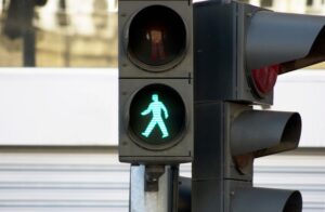 Pedestrian green traffic signal.